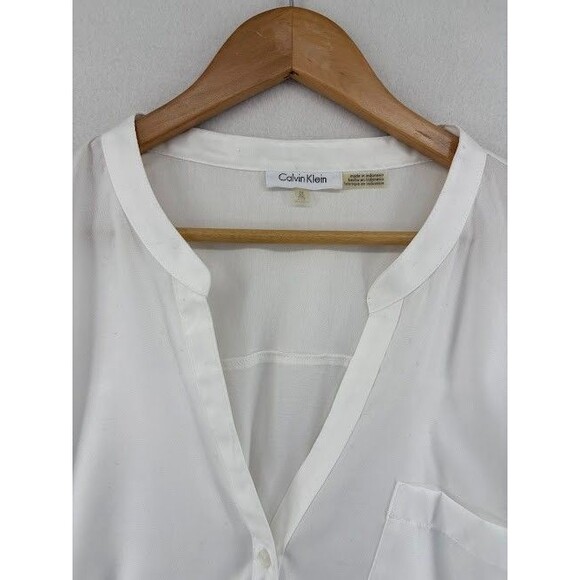Women's Calvin Klein White Button Down Collarless Shirt Size 3X Long Sleeve - Picture 2 of 8